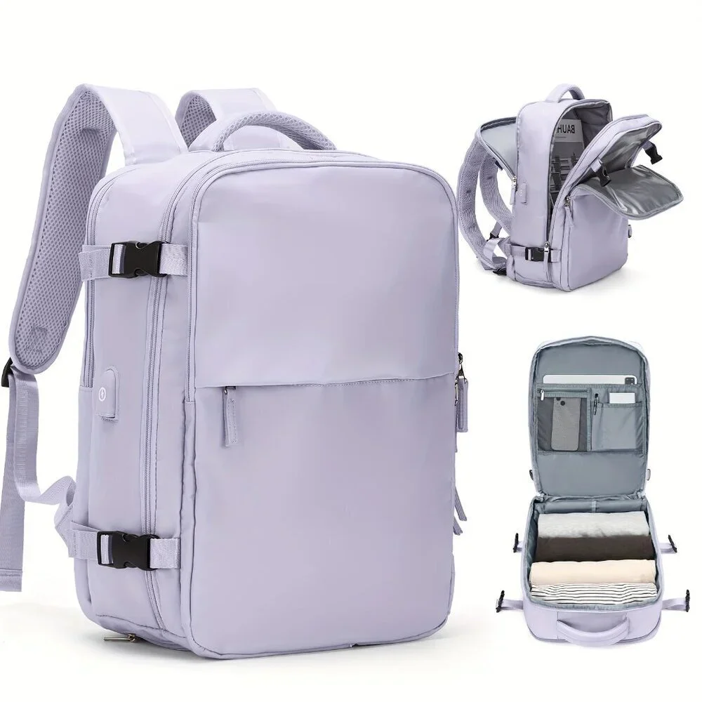 Pink PurpleWaterproof Travel Backpack 15” Laptop Carry-On USB College Flight Bag